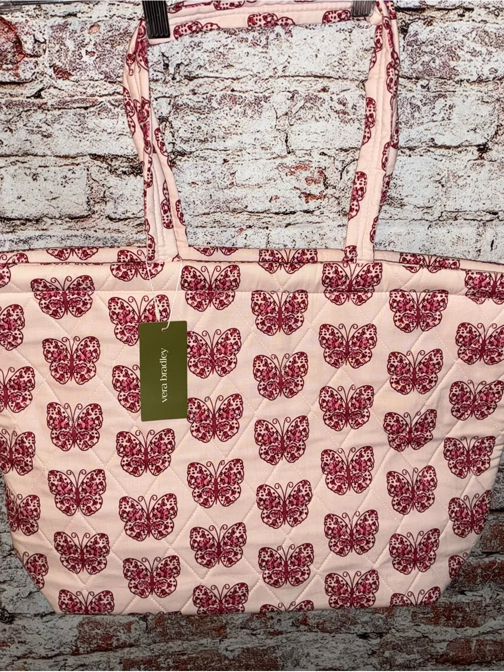 Vera Bradley Pink Tote with Burgundy Butterfly Print